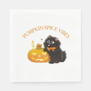 Pompoen Spice Vibes, Halloween, zwarte kat, pompoe Servet