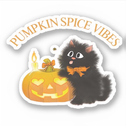Pompoen Spice Vibes, Halloween, zwarte kat, pompoe Sticker (Voorkant)