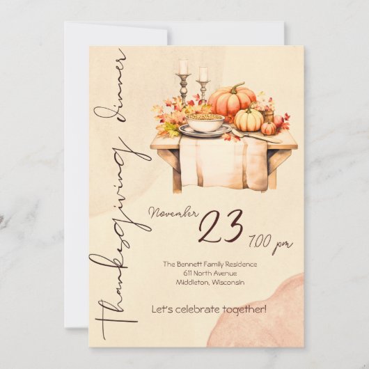 Pompoen Spice Waterverf Boho Thanksgiving Diner Kaart (Voorkant)