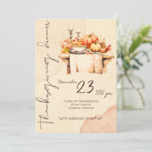 Pompoen Spice Waterverf Boho Thanksgiving Diner Kaart (Staand voorkant)