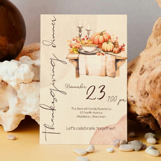 Pompoen Spice Waterverf Boho Thanksgiving Diner Kaart