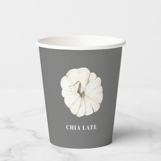 Pompoen Spice Waterverf Wit & Grijs Chia Latte Papieren Bekers (Achterkant)