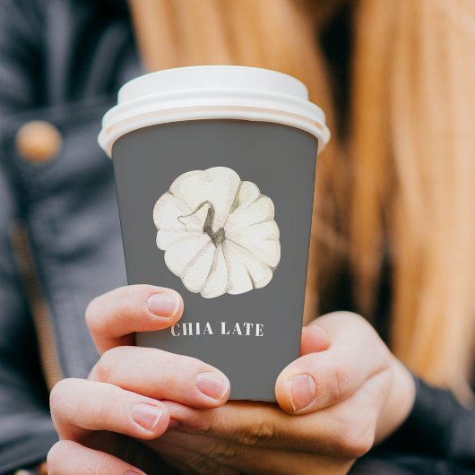 Pompoen Spice Waterverf Wit & Grijs Chia Latte Papieren Bekers