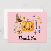 Pompoen Spooktacular Halloween Feestje Roze Bedankkaart (Voorkant / Achterkant)