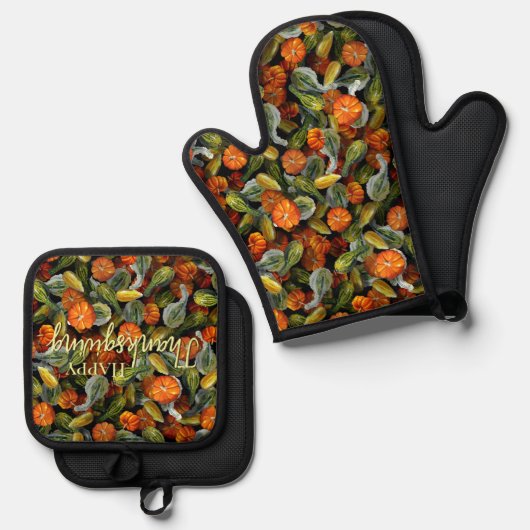 Pompoen, Squash Autumn Harvest Pot Holder Set (Voorkant / Achterkant)