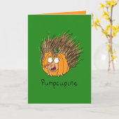 Pompoen Stekelvarken - Grappige Halloween Wenskaar Kaart (Gele Bloem)