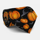 Pompoen stropdas met heks petten en vleermuizen (Opgerold)