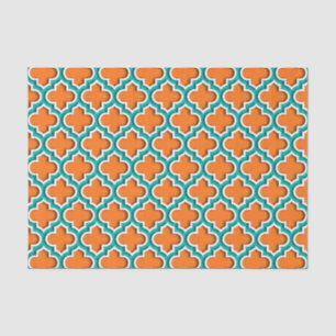 Pompoen, Teal, Witte Marokkaanse Quatrefoil #5DS Tissuepapier