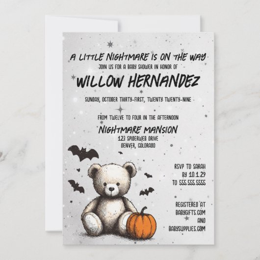 Pompoen Teddy Baby shower Invitation Kaart (Voorkant)