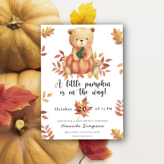 Pompoen Teddy Bear Herfst Baby shower Kaart