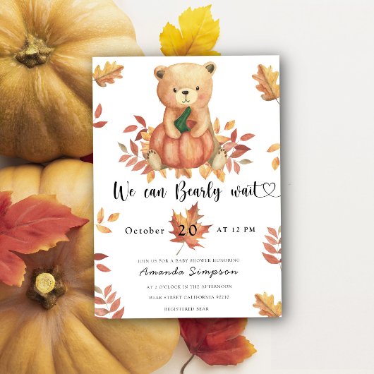 Pompoen Teddy Bear Herfst Baby shower Kaart