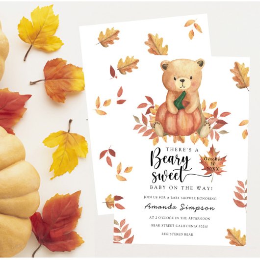Pompoen Teddybeer Herfst Babyshower Kaart