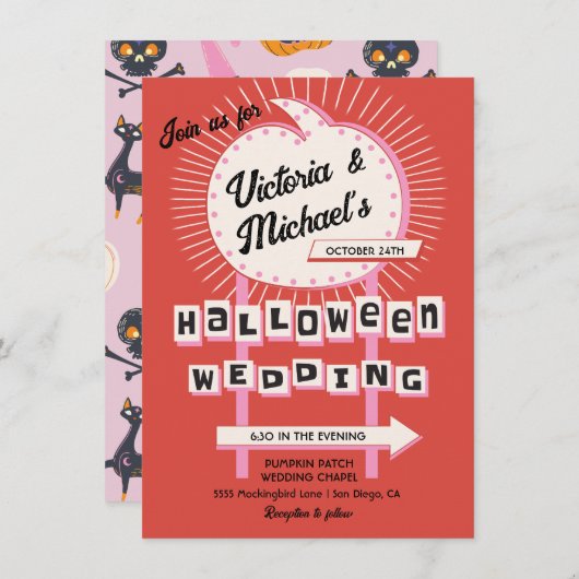 Pompoen teken Mod Halloween bruiloft Kaart (Voorkant / Achterkant)