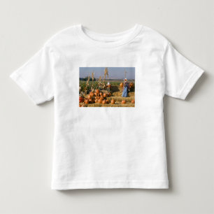 Pompoen tentoonstelling met hooibalen en vogelvers kinder shirts