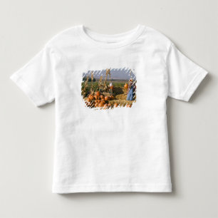 Pompoen tentoonstelling met hooibalen en vogelvers kinder shirts
