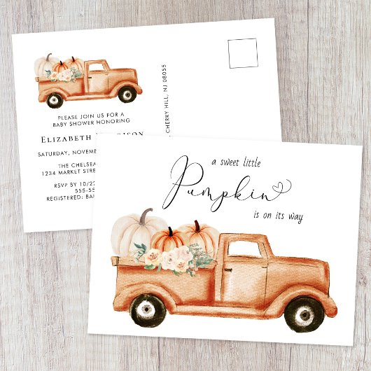 Pompoen Terracotta Truck Baby shower Uitnodiging Briefkaart