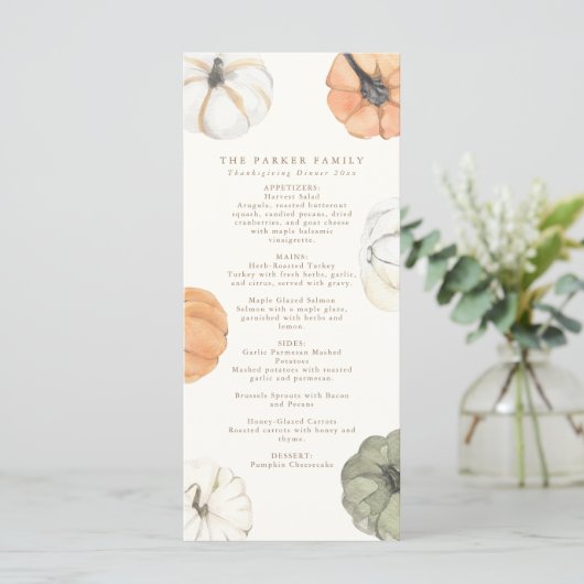 Pompoen Thanksgiving Diner Menu (Staand voorkant)