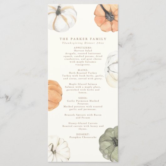 Pompoen Thanksgiving Diner Menu (Voorkant)