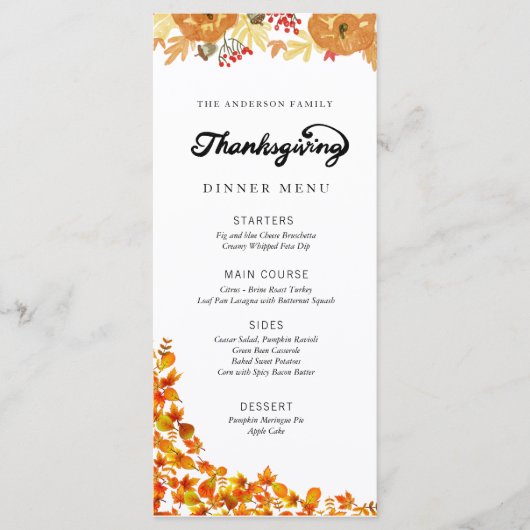 Pompoen Thanksgiving Diner Menu (Voorkant)