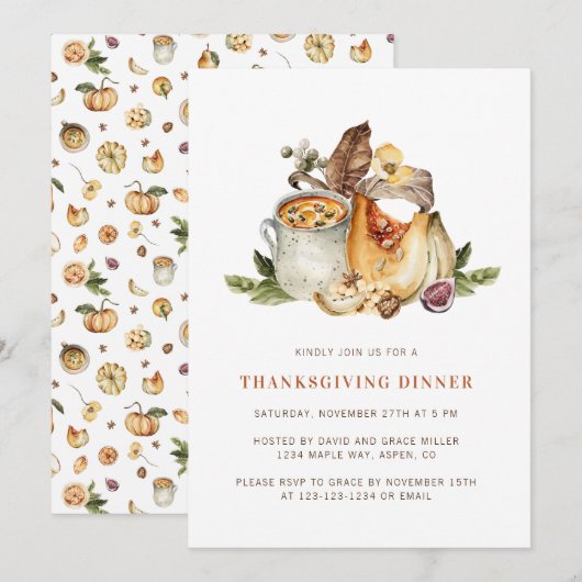 Pompoen Thanksgiving-dineruitnodiging Kaart (Voorkant / Achterkant)