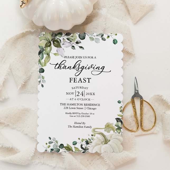 Pompoen Thanksgiving Feest Uitnodiging met Groene  (Creator heeft geüpload)