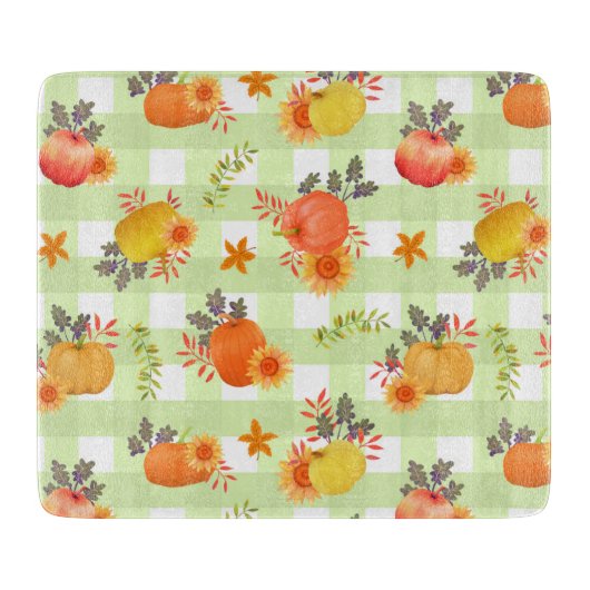 Pompoen Thanksgiving Gingham Green Snijplank (Voorkant)