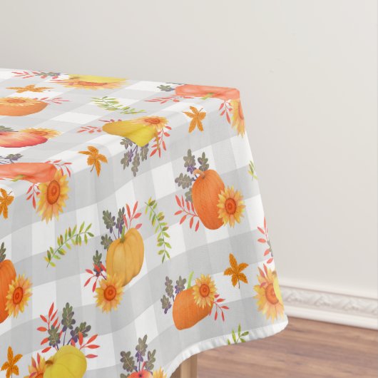 Pompoen Thanksgiving Gingham Grey Tafelkleed (Voorbeeld)