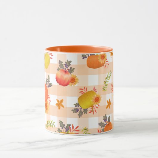 Pompoen Thanksgiving Gingham Peach Mok (Midden)
