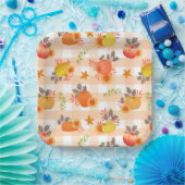 Pompoen Thanksgiving Gingham Peach Papieren Bordje (Feest)