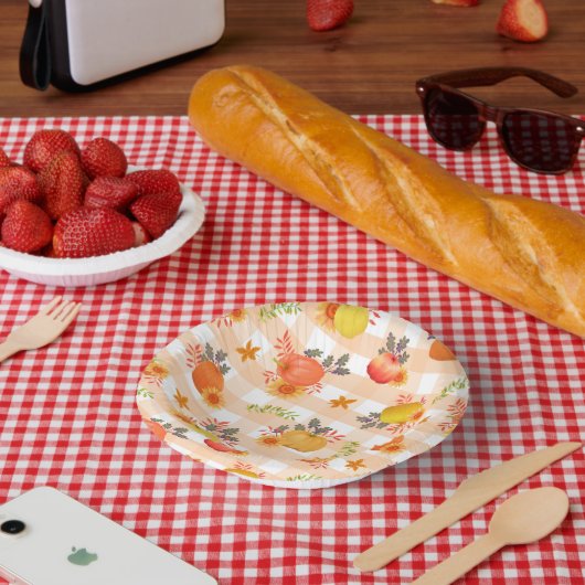 Pompoen Thanksgiving Gingham Peach Papieren Kommen (Picknick)