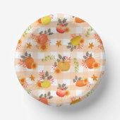 Pompoen Thanksgiving Gingham Peach Papieren Kommen (Voorkant)
