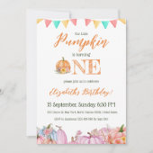 Pompoen thema Kinder kleurrijke eerste verjaardags Kaart (Voorkant)