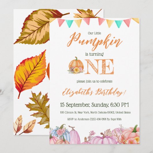 Pompoen thema Kinder kleurrijke eerste verjaardags Kaart (Voorkant / Achterkant)