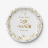 Pompoen Toile Bow Floral Herfst Baby shower Papieren Bordje (Voorkant)