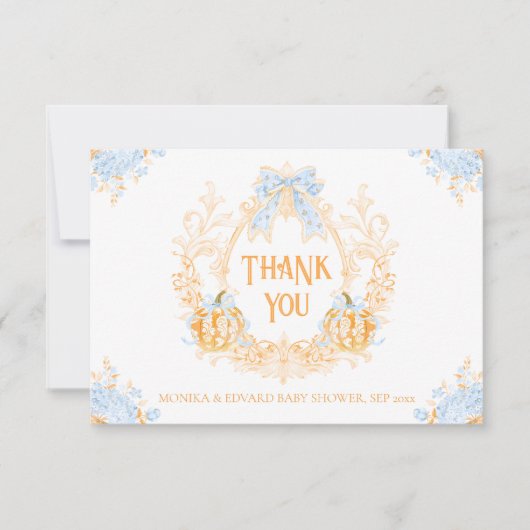 Pompoen Toile Crest Elegant Boy Baby shower Bedankkaart (Voorkant)