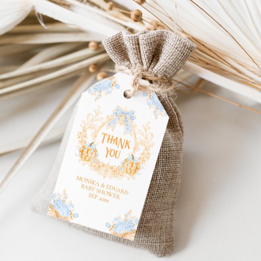 Pompoen Toile Crest Elegant Boy Baby shower Cadeaulabel