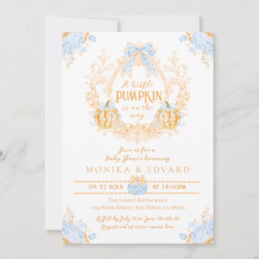 Pompoen Toile Crest Elegant Boy Baby shower Kaart (Voorkant)