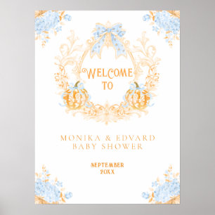 Pompoen Toile Crest Elegant Boy Baby shower Poster