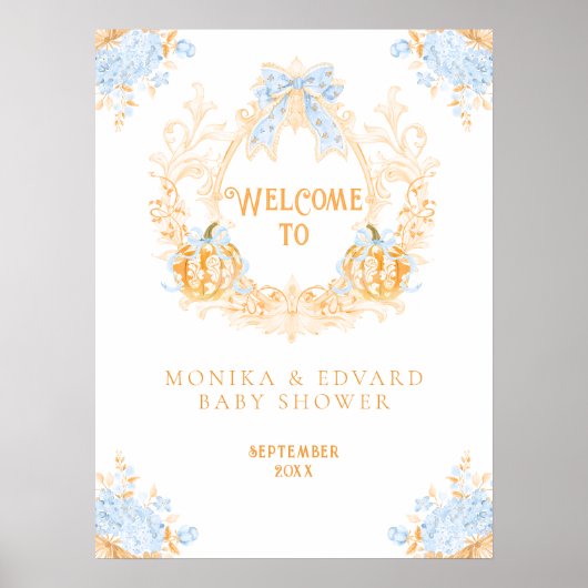 Pompoen Toile Crest Elegant Boy Baby shower Poster (Voorkant)