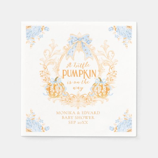 Pompoen Toile Crest Elegant Boy Baby shower Servet (Voorkant)