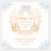 Pompoen Toile Crest Elegant Boy Baby shower Vierkante Sticker (Voorkant)