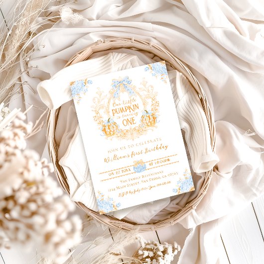 Pompoen Toile Crest Elegante Jongen 1e Verjaardag Kaart