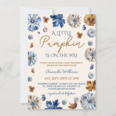 Pompoen Toile de Jouy Blauwe Terracotta Baby Showe Kaart (Voorkant)