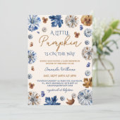 Pompoen Toile de Jouy Blauwe Terracotta Baby Showe Kaart (Staand voorkant)