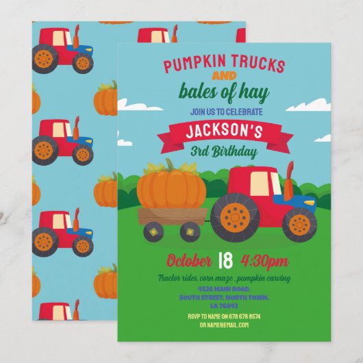 Pompoen Tractoren Verjaardag Oogst Feest Kaart (Voorkant / Achterkant)