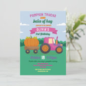 Pompoen Tractoren Verjaardag Oogst Party Meisjes Kaart (Staand voorkant)