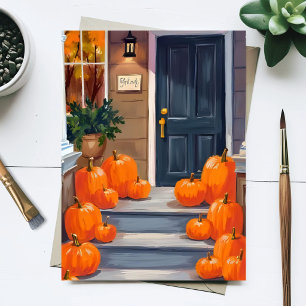 Pompoen Treden Herfst Autumn Oranje Aquarel Briefkaart