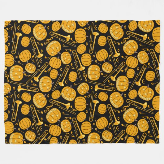 Pompoen Trombone Muzieknoten Fleece Deken (Voorkant (Horizontaal))