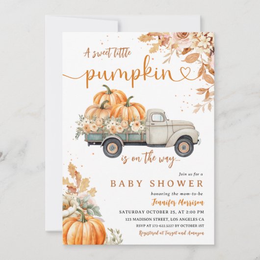 Pompoen Truck Baby shower Herfst Genderneutraal Kaart (Voorkant)
