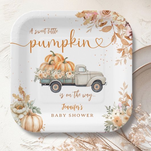 Pompoen Truck Baby shower Herfst Herfst Papieren Bordje
